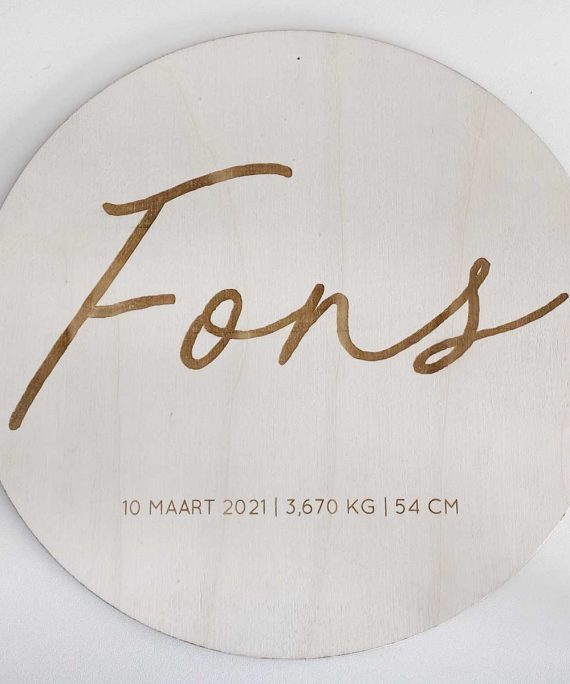 Naambord rond Fons liggend
